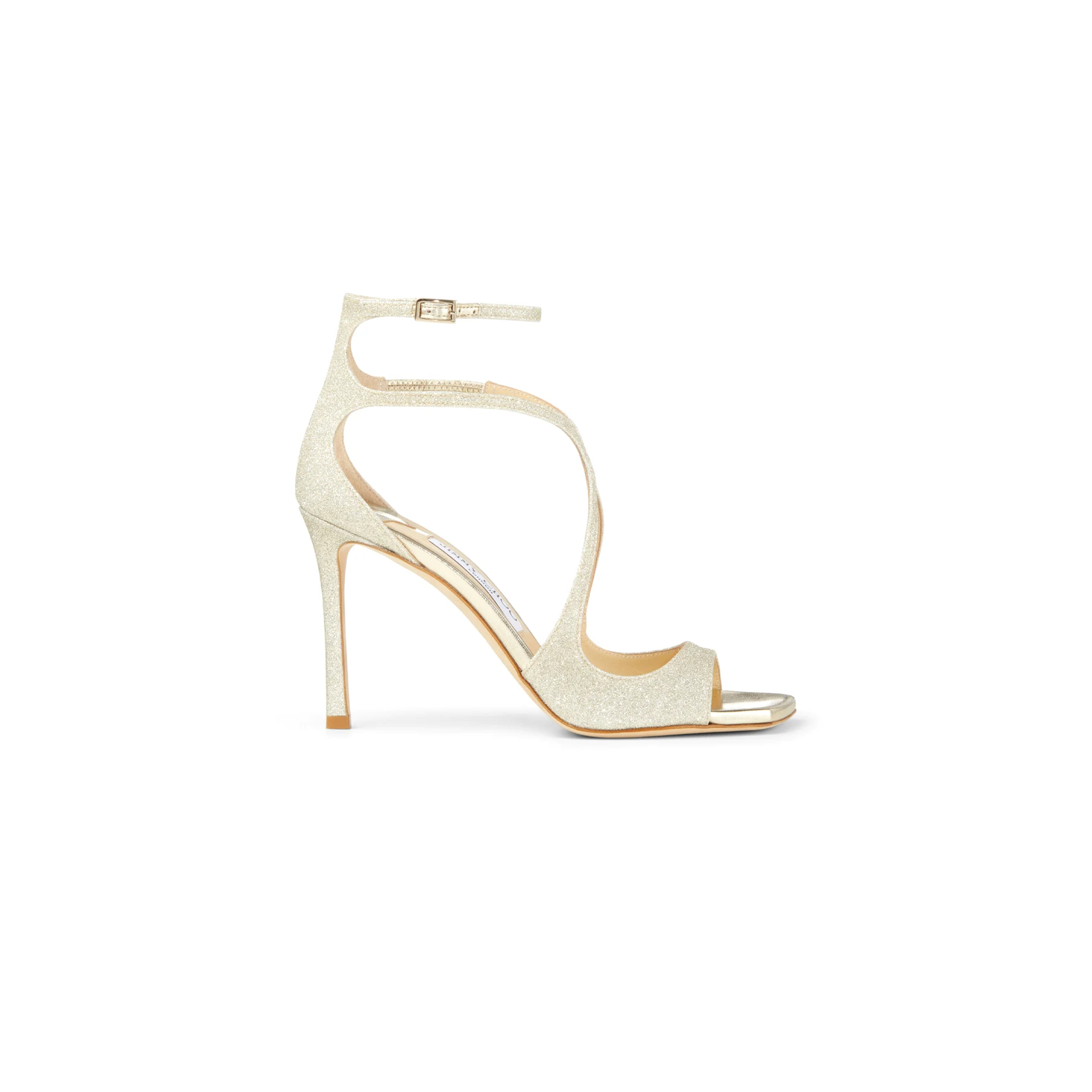 JIMMY CHOO AZIA 95 PLATINUM ICE DUSTY GLITTER SANDALS AZIA95DGZ